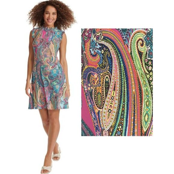 Tommy Hilfiger Shift Mini Dress Size 10 Paisley Bell Sleeve - Picture 1 of 13